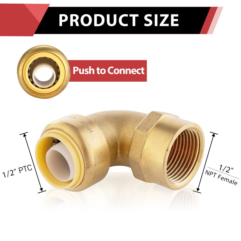EFIELD (Pack of 2) EFIELD Push-fit 1/2" x1/2" FNPT Female Threaded Elbow Fittings Push to Connect Pex, CPVC, 1/2 Inch with a Disconnect Clip,(PF123-2PCS) - Image 2